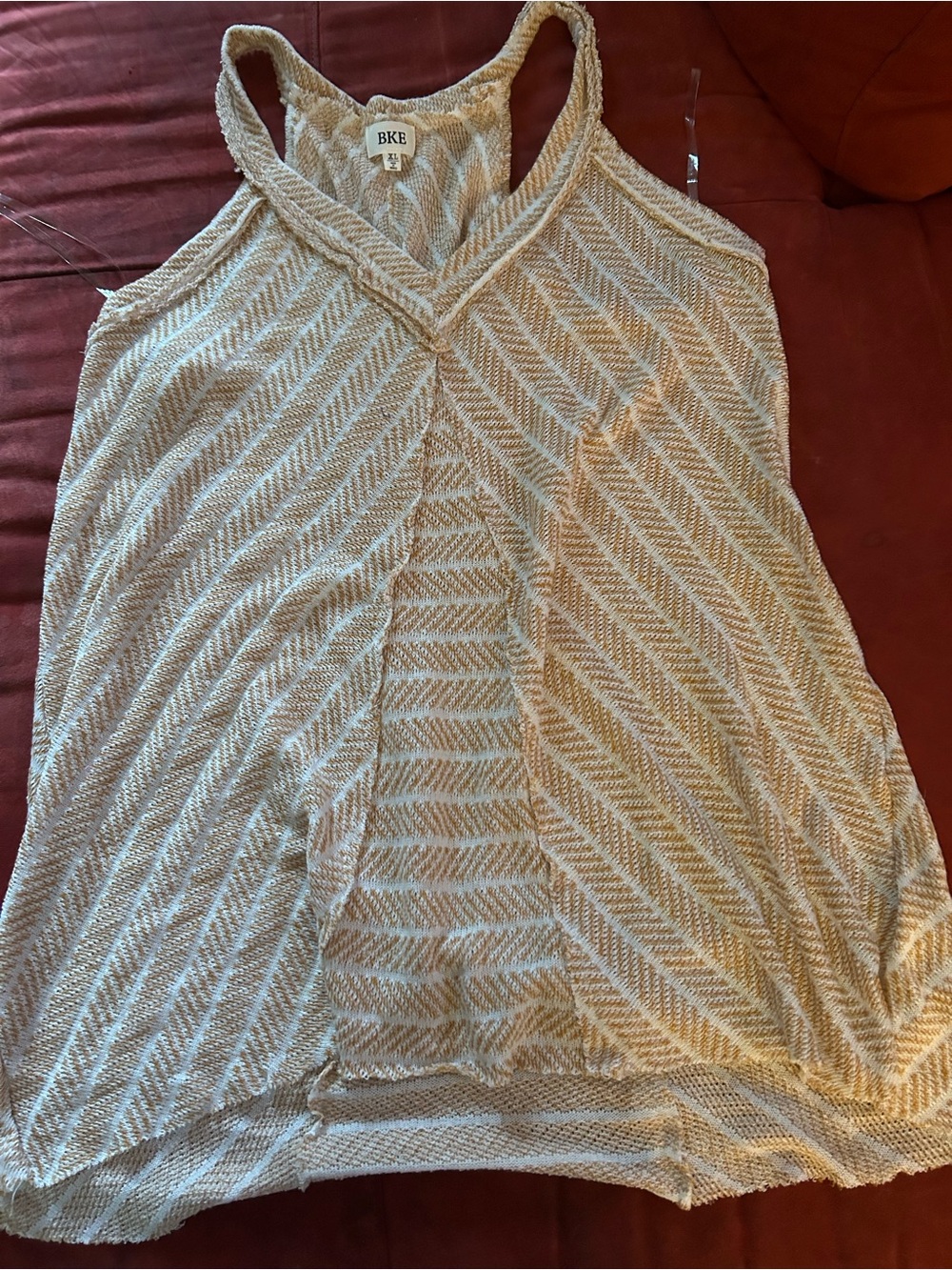 BKE Cream Chevron V-Neck Racerback Tank